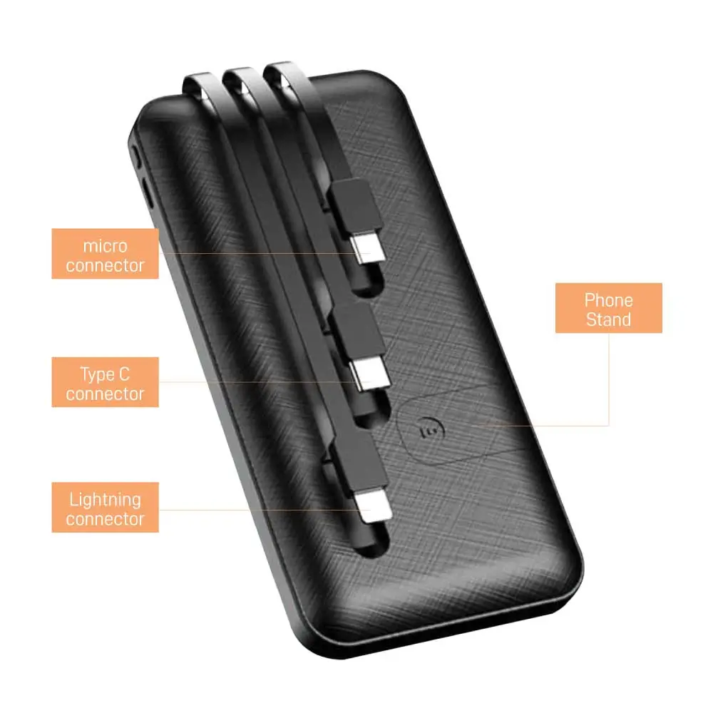 Powerbank with Inbuilt Cables PB 8000 BK 03